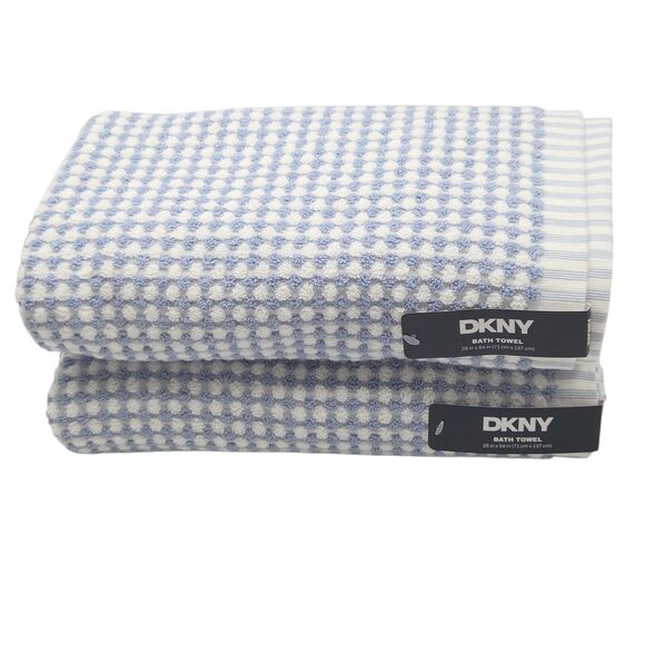 DKNY 8pc Cotton Towel Set‎ 2 Bath 4 Wash 2 Hand  Blue And White Monet Tile - Picture 3 of 14